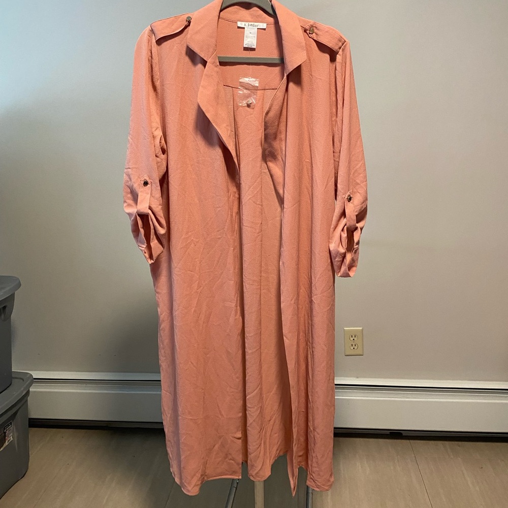 K. Jordan Peach Coral Open-Front Duster